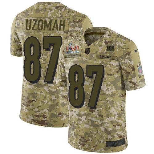 Nike Cincinnati Bengals #87 C.J. Uzomah Camo Super Bowl LVI Patch Stitched NFL Limited 2018 Salute To Service Jersey