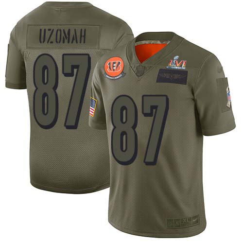 Nike Cincinnati Bengals #87 C.J. Uzomah Camo Super Bowl LVI Patch Stitched NFL Limited 2019 Salute To Service Jersey