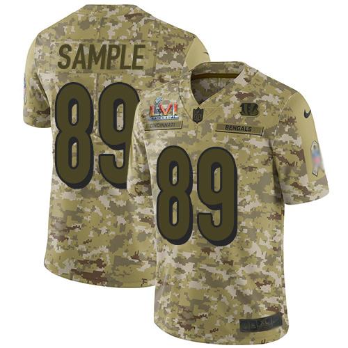 Nike Cincinnati Bengals #89 Drew Sample Camo Super Bowl LVI Patch Stitched NFL Limited 2018 Salute To Service Jersey