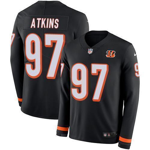 Nike Cincinnati Bengals #97 Geno Atkins Black Team Color Stitched NFL Limited Therma Long Sleeve Jersey