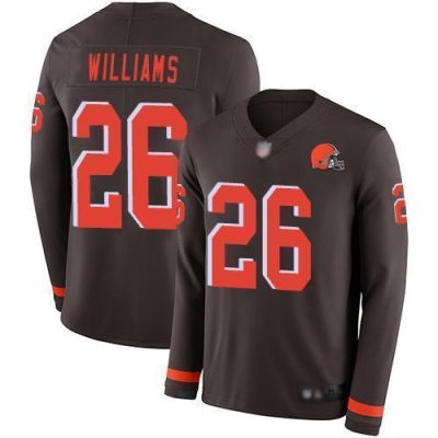 Nike Cleveland Browns #26 Greedy Williams Brown Team Color Stitched NFL Limited Therma Long Sleeve Jersey