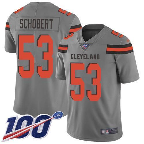 Nike Cleveland Browns #53 Joe Schobert Gray Stitched NFL Limited Inverted Legend 100th Season Jersey