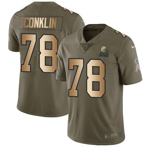 Nike Cleveland Browns #78 Jack Conklin Olive/Gold Stitched NFL Limited 2017 Salute To Service Jersey