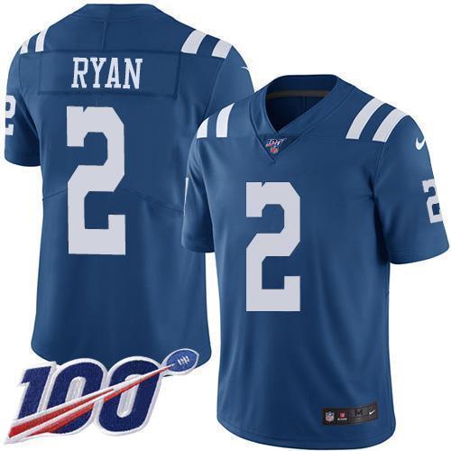 Nike Colts #2 Matt Ryan Royal Blue Stitched NFL Limited Rush 100th Season Jersey