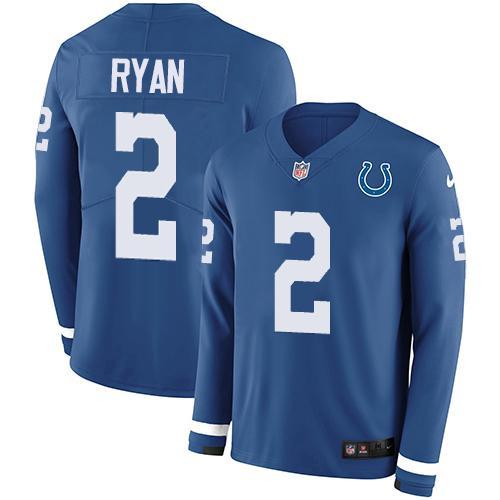Nike Colts #2 Matt Ryan Royal Blue Team Color Stitched NFL Limited Therma Long Sleeve Jersey