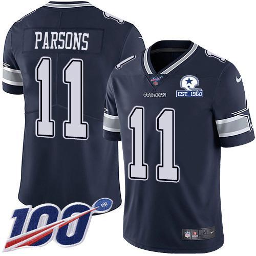 Nike Cowboys #11 Micah Parsons Navy Blue Team Color Stitched With Established In 1960 Patch NFL 100th Season Vapor Untouchable Limited Jersey
