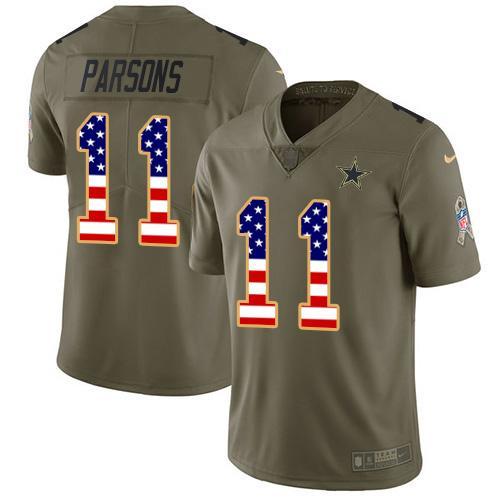 Nike Cowboys #11 Micah Parsons Olive/USA Flag Stitched NFL Limited 2017 Salute To Service Jersey