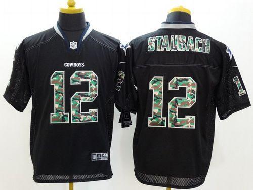 Nike Cowboys #12 Roger Staubach Black Stitched NFL Elite Camo Fashion Jersey