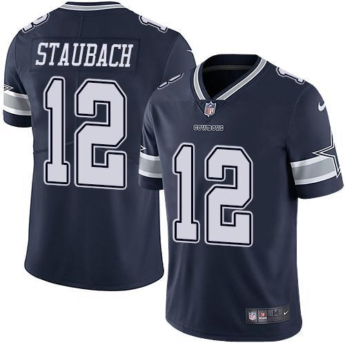 Nike Cowboys #12 Roger Staubach Navy Blue Team Color Stitched NFL Vapor Untouchable Limited Jersey