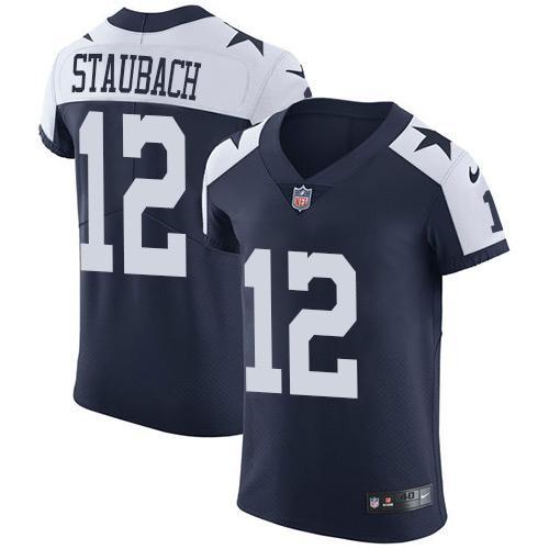 Nike Cowboys #12 Roger Staubach Navy Blue Thanksgiving Stitched NFL Vapor Untouchable Throwback Elite Jersey