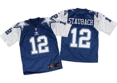 Nike Cowboys #12 Roger Staubach Navy Blue/White Throwback Stitched NFL Elite Jersey