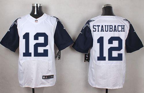 Nike Cowboys #12 Roger Staubach White Stitched NFL Elite Rush Jersey