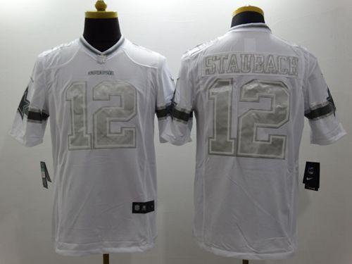 Nike Cowboys #12 Roger Staubach White Stitched NFL Limited Platinum Jersey