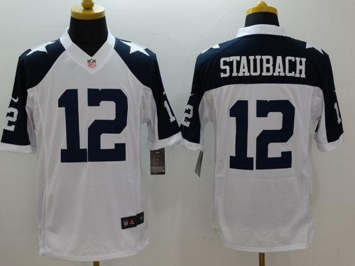 Nike Cowboys #12 Roger Staubach White Thanksgiving Throwback Stitched NFL Limited Jersey