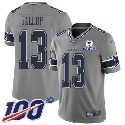 Nike Cowboys #13 Michael Gallup Gray Stitched With Established In 1960 Patch NFL Limited Inverted Legend 100th Season Jersey