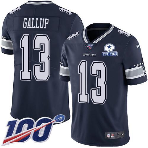 Nike Cowboys #13 Michael Gallup Navy Blue Team Color Stitched With Established In 1960 Patch NFL 100th Season Vapor Untouchable Limited Jersey