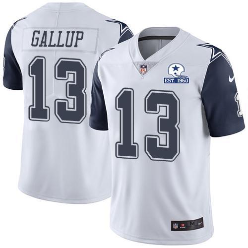 Nike Cowboys #13 Michael Gallup White Stitched With Established In 1960 Patch NFL Limited Rush Jersey