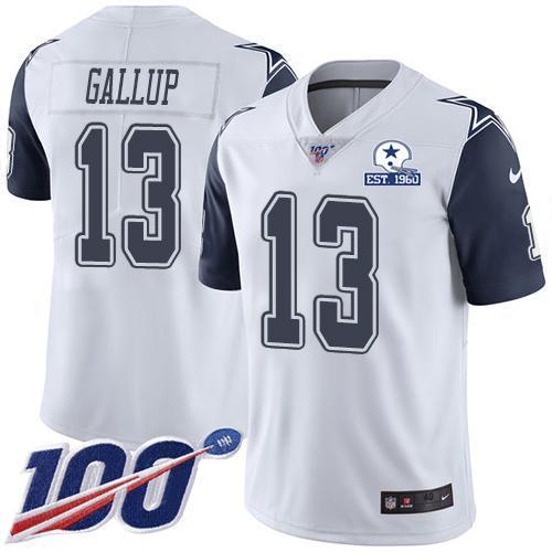 Nike Cowboys #13 Michael Gallup White Stitched With Established In 1960 Patch NFL Limited Rush 100th Season Jersey
