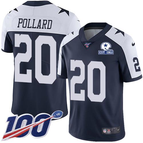 Nike Cowboys #20 Tony Pollard Navy Blue Thanksgiving Stitched With Established In 1960 Patch NFL 100th Season Vapor Untouchable Limited Throwback Jer