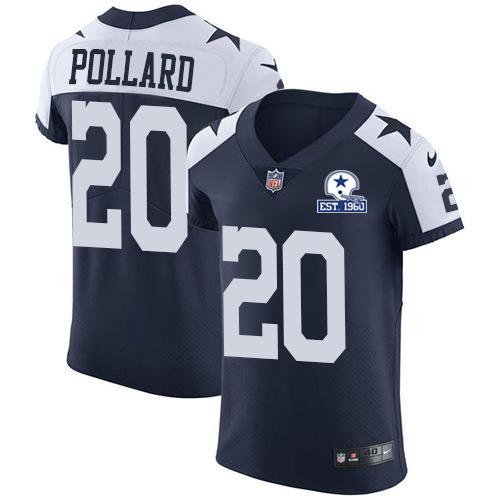 Nike Cowboys #20 Tony Pollard Navy Blue Thanksgiving Stitched With Established In 1960 Patch NFL Vapor Untouchable Throwback Elite Jersey