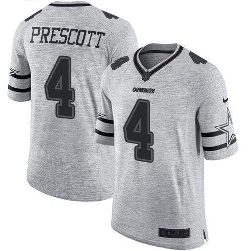 Nike Cowboys #4 Dak Prescott Gray Stitched NFL Limited Gridiron Gray II Jersey