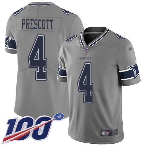 Nike Cowboys #4 Dak Prescott Gray Stitched NFL Limited Inverted Legend 100th Season Jersey