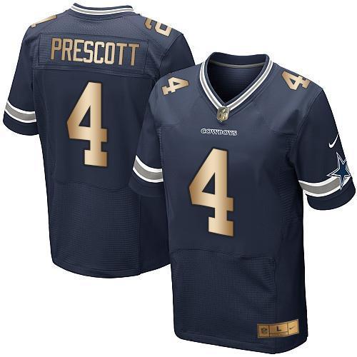 Nike Cowboys #4 Dak Prescott Navy Blue Team Color Stitched NFL Elite Gold Jersey
