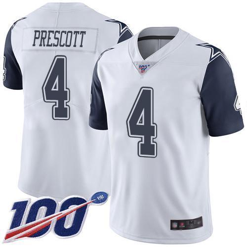 Nike Cowboys #4 Dak Prescott White Stitched NFL Limited Rush 100th Season Jersey