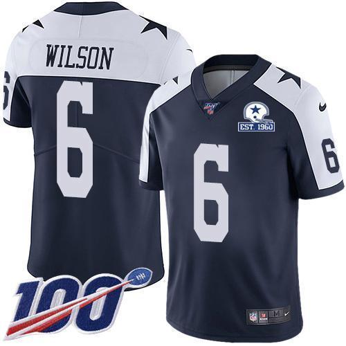 Nike Cowboys #6 Donovan Wilson Navy Blue Thanksgiving Stitched With Established In 1960 Patch NFL 100th Season Vapor Untouchable Limited Throwback Je