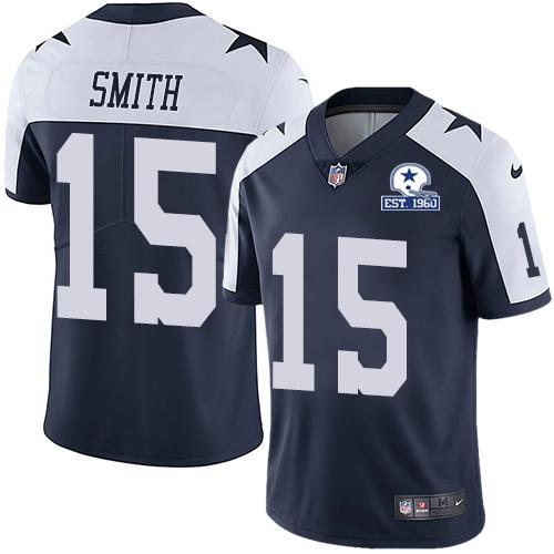 Nike Dallas Cowboys #15 Devin Smith Navy Blue Thanksgiving Stitched With Established In 1960 Patch NFL Vapor Untouchable Limited Throwback Jersey Men