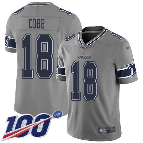 Nike Dallas Cowboys #18 Randall Cobb Gray Stitched NFL Limited Inverted Legend 100th Season Jersey
