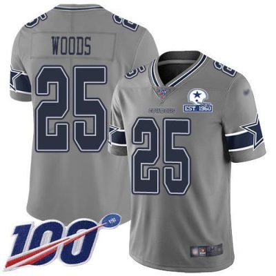 Nike Dallas Cowboys #25 Xavier Woods Gray Stitched With Established In 1960 Patch NFL Limited Inverted Legend 100th Season Jersey