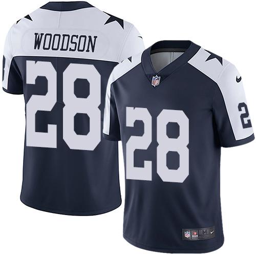 Nike Dallas Cowboys #28 Darren Woodson Navy Blue Thanksgiving Stitched NFL Vapor Untouchable Limited Throwback Jersey