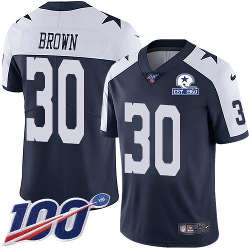 Nike Dallas Cowboys #30 Anthony Brown Navy Blue Thanksgiving Stitched With Established In 1960 Patch NFL 100th Season Vapor Untouchable Limited Throw