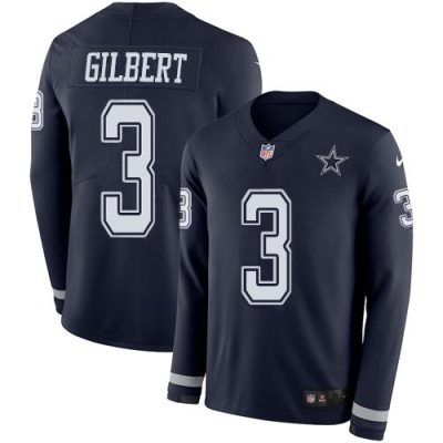 Nike Dallas Cowboys #3 Garrett Gilbert Navy Blue Team Color Stitched NFL Limited Therma Long Sleeve Jersey