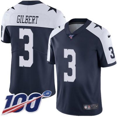 Nike Dallas Cowboys #3 Garrett Gilbert Navy Blue Thanksgiving Stitched NFL 100th Season Vapor Throwback Limited Jersey
