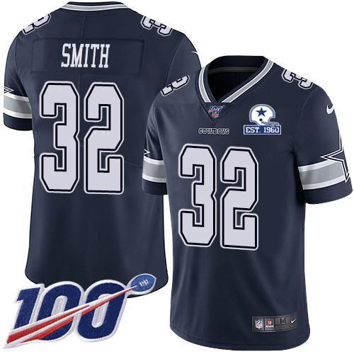 Nike Dallas Cowboys #32 Saivion Smith Navy Blue Team Color Stitched With Established In 1960 Patch NFL 100th Season Vapor Untouchable Limited Jersey