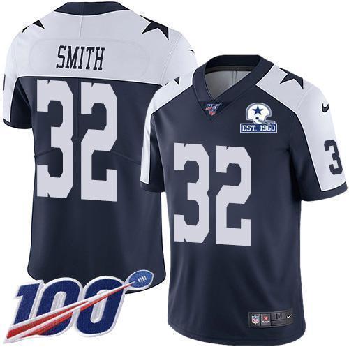 Nike Dallas Cowboys #32 Saivion Smith Navy Blue Thanksgiving Stitched With Established In 1960 Patch NFL 100th Season Vapor Untouchable Limited Throw