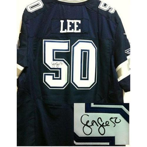 Nike Dallas Cowboys #50 Sean Lee Navy Blue Team Color Stitched NFL Elite Autographed Jersey