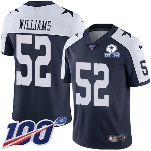 Nike Dallas Cowboys #52 Connor Williams Navy Blue Thanksgiving Stitched With Established In 1960 Patch NFL 100th Season Vapor Untouchable Limited Thr