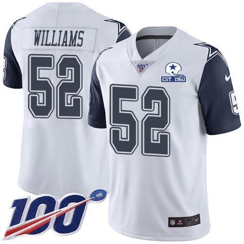 Nike Dallas Cowboys #52 Connor Williams White Stitched With Established In 1960 Patch NFL Limited Rush 100th Season Jersey