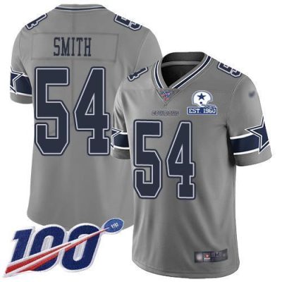 Nike Dallas Cowboys #54 Jaylon Smith Gray Stitched With Established In 1960 Patch NFL Limited Inverted Legend 100th Season Jersey
