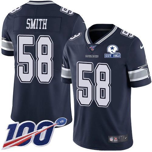 Nike Dallas Cowboys #58 Aldon Smith Navy Blue Team Color Stitched With Established In 1960 Patch NFL 100th Season Vapor Untouchable Limited Jersey Me