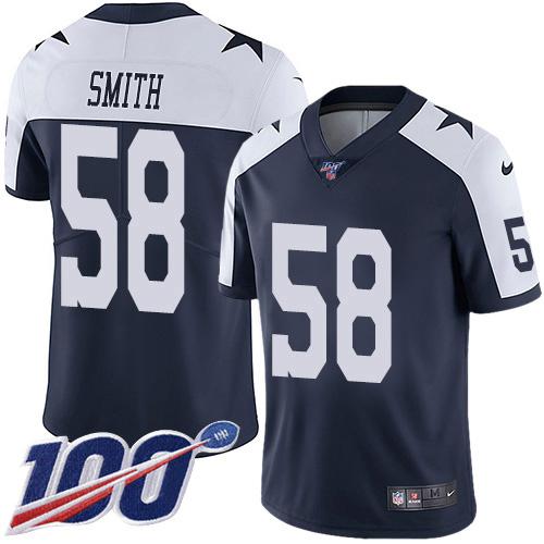 Nike Dallas Cowboys #58 Aldon Smith Navy Blue Thanksgiving Stitched NFL 100th Season Vapor Throwback Limited Jersey