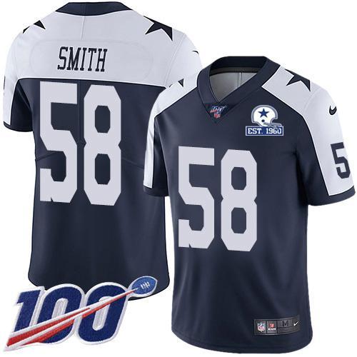 Nike Dallas Cowboys #58 Aldon Smith Navy Blue Thanksgiving Stitched With Established In 1960 Patch NFL 100th Season Vapor Untouchable Limited Throwba