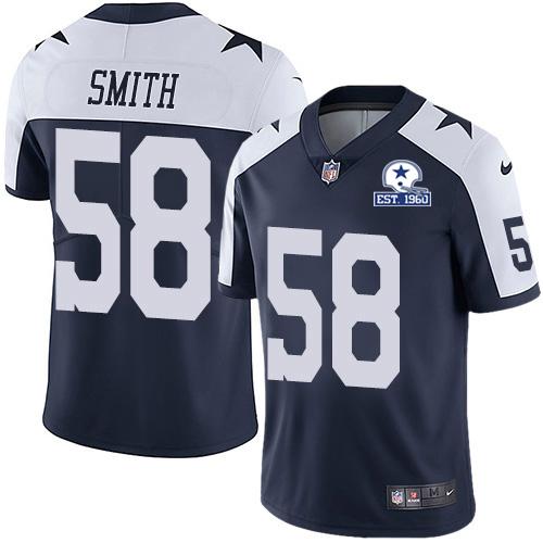 Nike Dallas Cowboys #58 Aldon Smith Navy Blue Thanksgiving Stitched With Established In 1960 Patch NFL Vapor Untouchable Limited Throwback Jersey Men