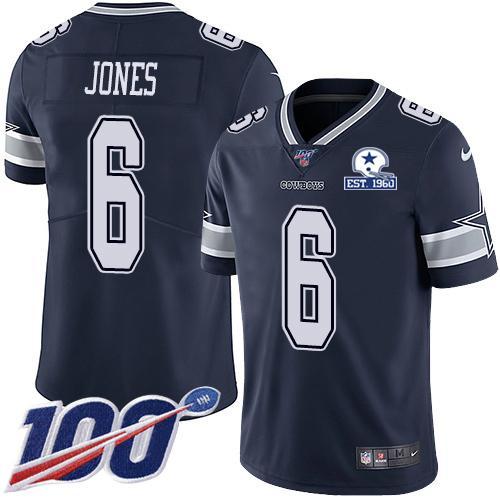 Nike Dallas Cowboys #6 Chris Jones Navy Blue Team Color Stitched With Established In 1960 Patch NFL 100th Season Vapor Untouchable Limited Jersey Men