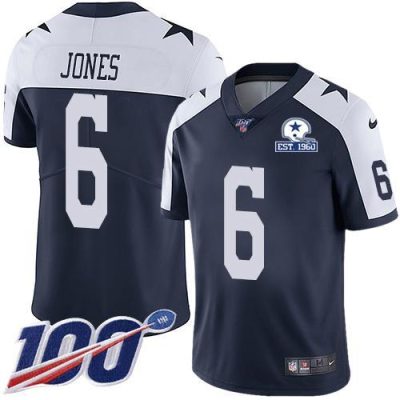 Nike Dallas Cowboys #6 Chris Jones Navy Blue Thanksgiving Stitched With Established In 1960 Patch NFL 100th Season Vapor Untouchable Limited Throwbac
