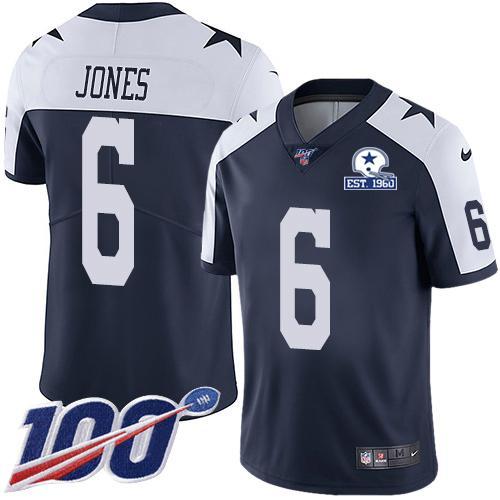 Nike Dallas Cowboys #6 Chris Jones Navy Blue Thanksgiving Stitched With Established In 1960 Patch NFL 100th Season Vapor Untouchable Limited Throwbac