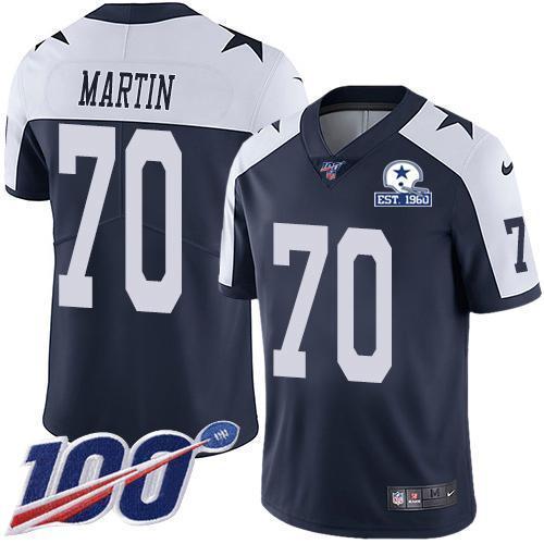 Nike Dallas Cowboys #70 Zack Martin Navy Blue Thanksgiving Stitched With Established In 1960 Patch NFL 100th Season Vapor Untouchable Limited Throwba